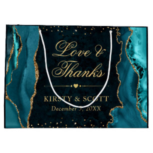 Teal and Gold Glitter Marble Agate Wedding Large Gift Bag