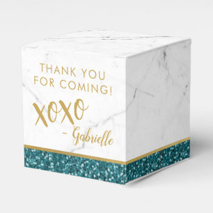 Teal and Gold Glitter Modern Marble xoxo Favor Box