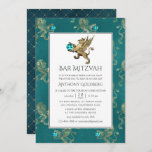 Teal and Gold Heraldic Bar Mitzvah Invitation<br><div class="desc">Trendy vintage teal and gold heraldic bar mitzvah invitation featuring a lion and a griffon with an aquamarine gemstone.</div>