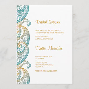 Teal and Gold Indian Paisley Bridal Shower Invitation