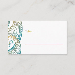 Teal and Gold Indian Paisley Wedding Place Card