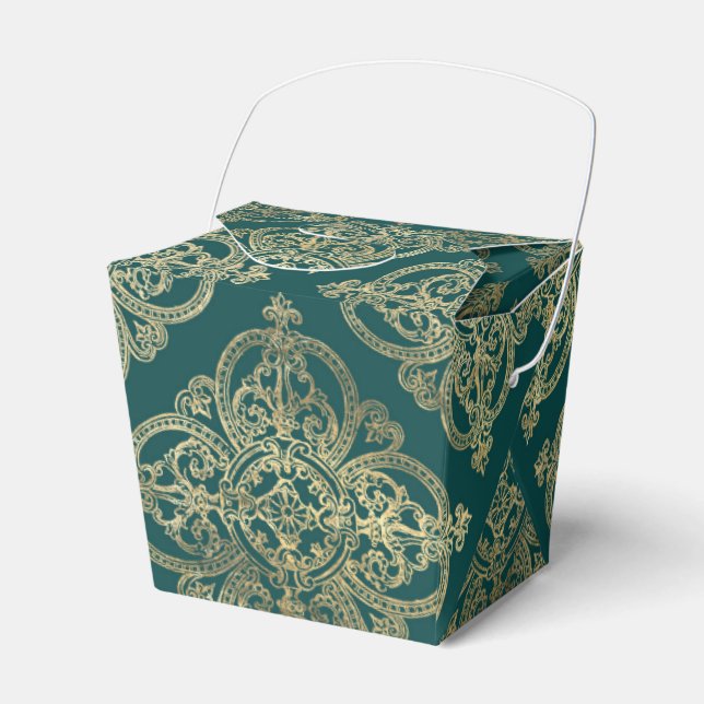 Teal and Gold Ironwork Pattern Favor Box (Front Side)