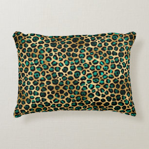 Teal and Gold Leopard Series Design 14 Accent Pillow