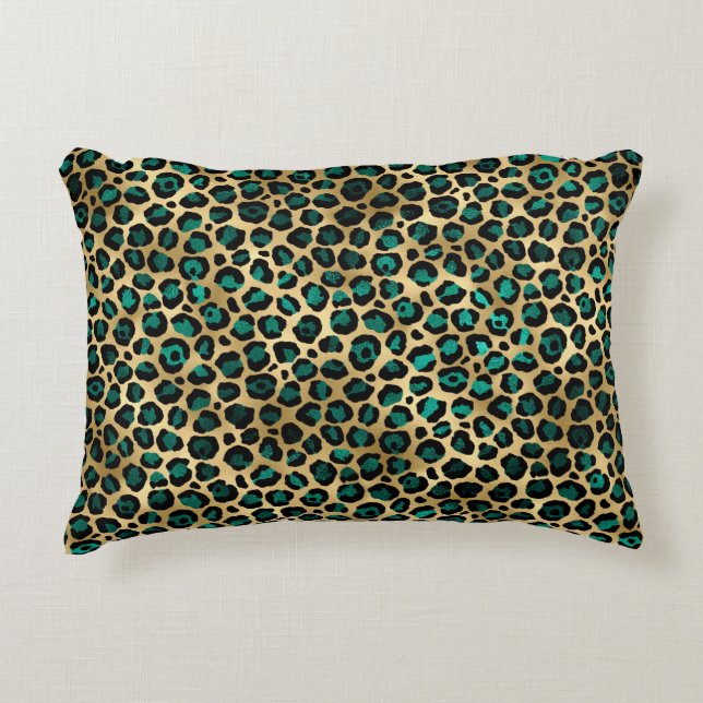 Teal and Gold Leopard Series Design 14  Accent Pillow (Front)