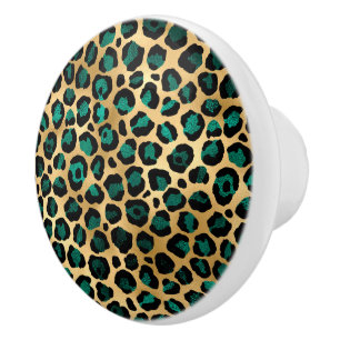 Teal and Gold Leopard Series Design 14  Ceramic Knob