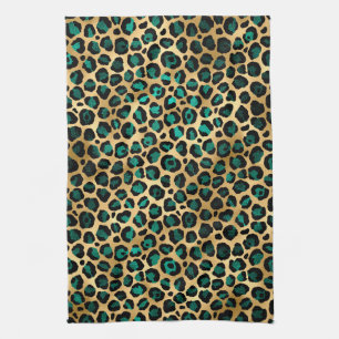 Teal and Gold Leopard Series Design 14 Kitchen Towel