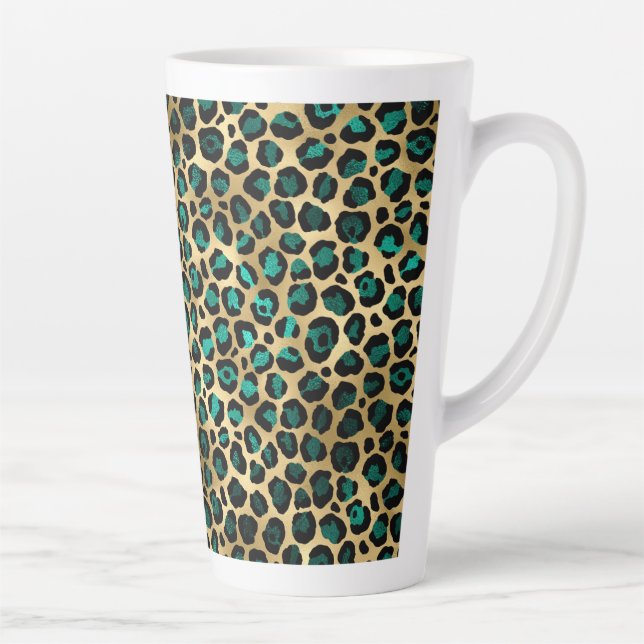 Teal and Gold Leopard Series Design 14  Latte Mug (Right)
