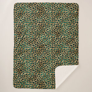 Teal and Gold Leopard Series Design 14   Sherpa Blanket