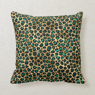 Teal and Gold Leopard Series Design 14 Throw Pillow