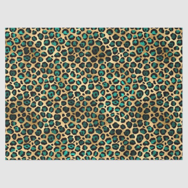 Teal and Gold Leopard Series Design 14 Tissue Paper (Front)