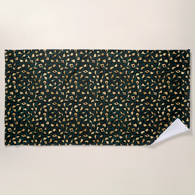 Teal and Gold Leopard Series Design 1 Beach Towel (Front)