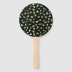 Teal and Gold Leopard Series Design 1  Hand Fan