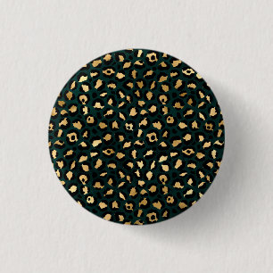 Teal and Gold Leopard Series Design 1 Inch Round Button