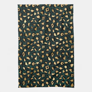 Teal and Gold Leopard Series Design 1  Kitchen Towel