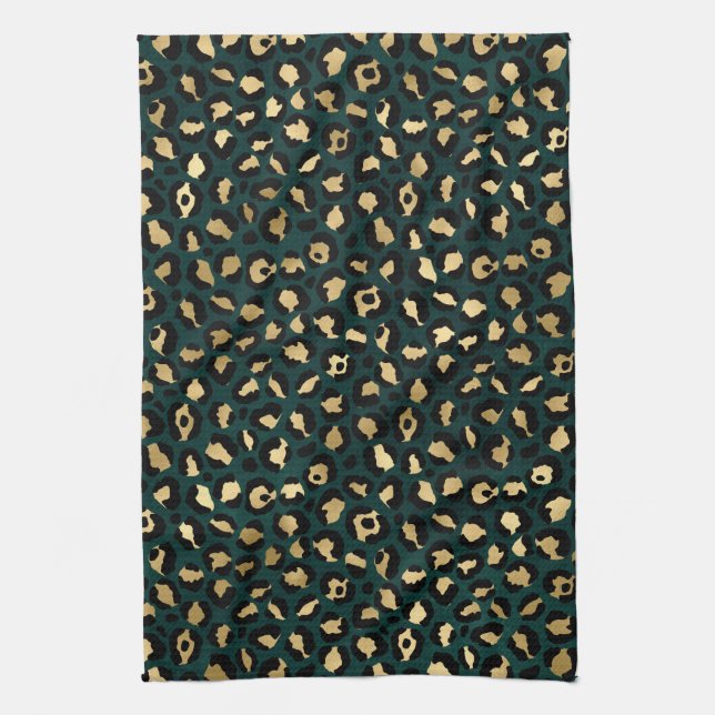 Teal and Gold Leopard Series Design 1  Kitchen Towel (Vertical)