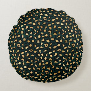 Teal and Gold Leopard Series Design 1 Round Pillow