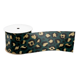 Teal and Gold Leopard Series Design 1  Satin Ribbon