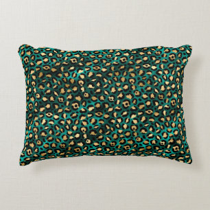 Teal and Gold Leopard Series Design 3 Accent Pillow