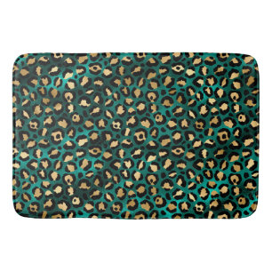 Teal and Gold Leopard Series Design 3 Bath Mat