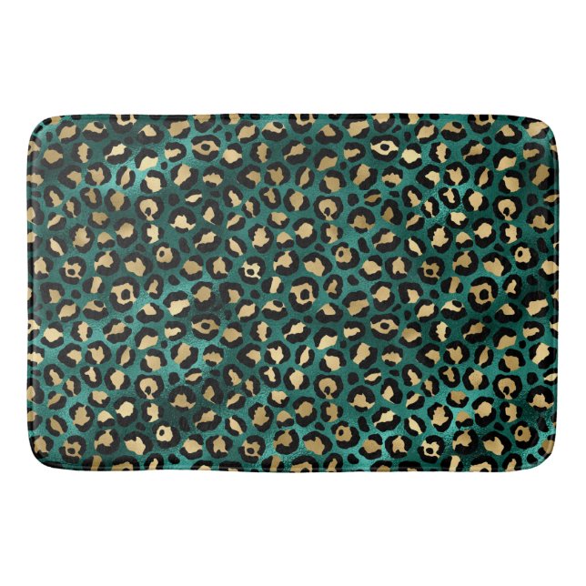 Teal and Gold Leopard Series Design 3  Bath Mat (Front)