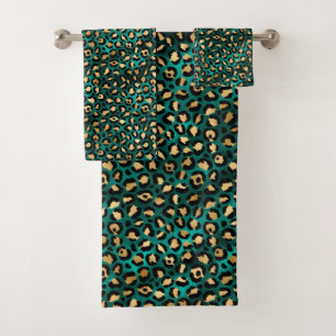 Teal and Gold Leopard Series Design 3  Bath Towel Set