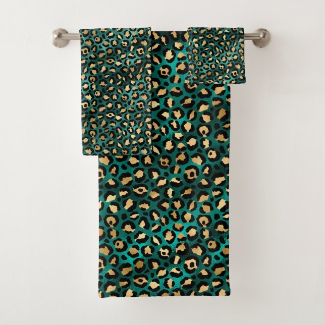 Teal and Gold Leopard Series Design 3  Bath Towel Set (Insitu)