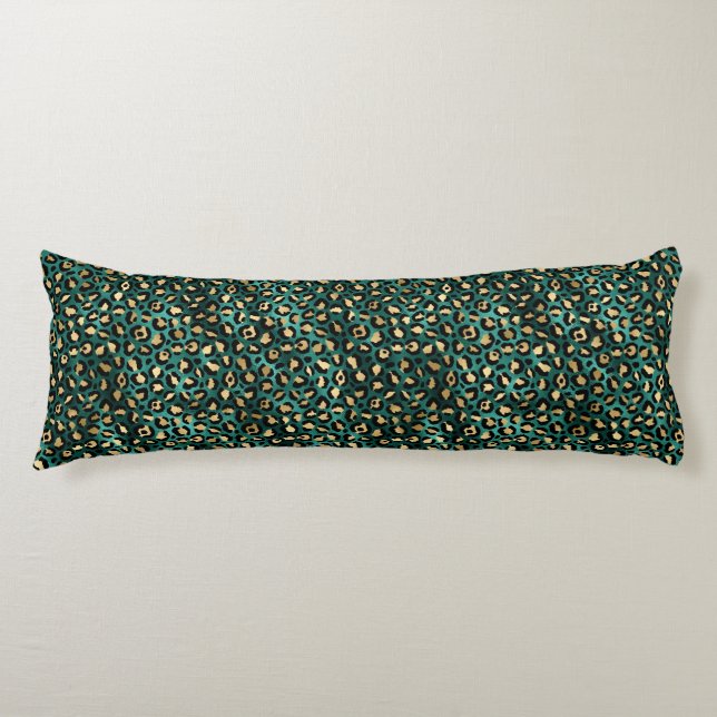 Teal and Gold Leopard Series Design 3 Body Pillow (Front)
