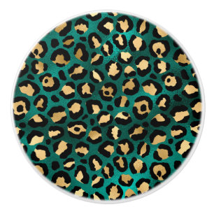 Teal and Gold Leopard Series Design 3 Ceramic Knob