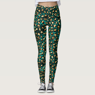 Teal and Gold Leopard Series Design 3 Leggings