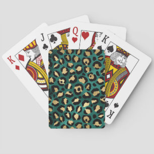 Teal and Gold Leopard Series Design 3   Playing Cards