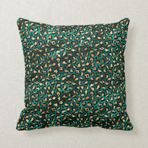 Teal and Gold Leopard Series Design 3 Throw Pillow