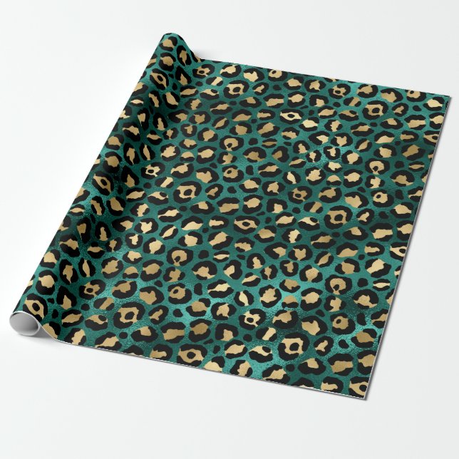 Teal and Gold Leopard Series Design 3  Wrapping Paper (Unrolled)