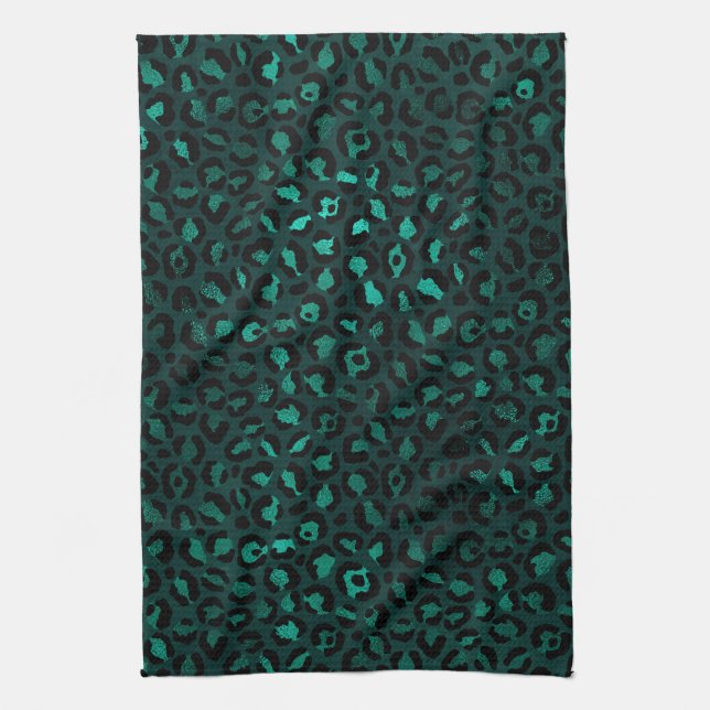 Teal and Gold Leopard Series Design 4  Kitchen Towel (Vertical)