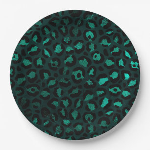 Teal and Gold Leopard Series Design 4 Paper Plate