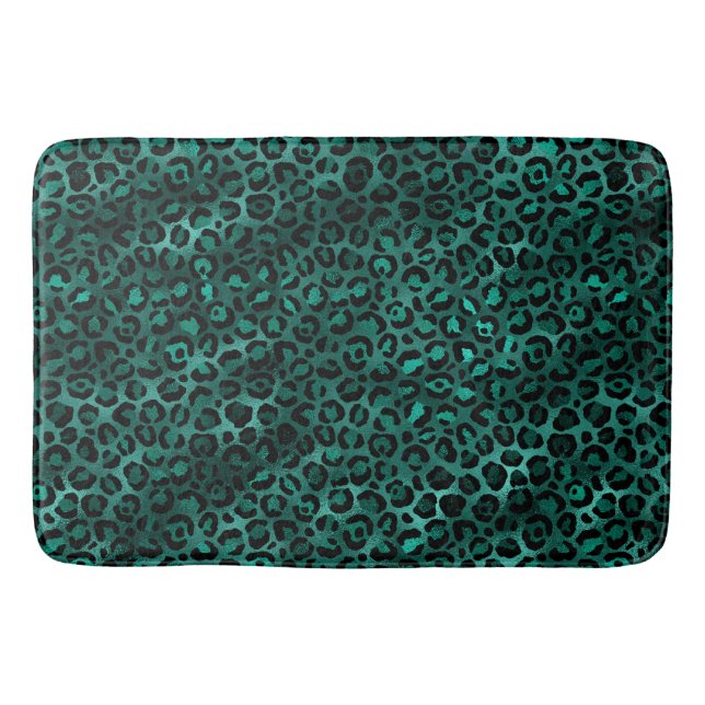 Teal and Gold Leopard Series Design 5  Bath Mat (Front)