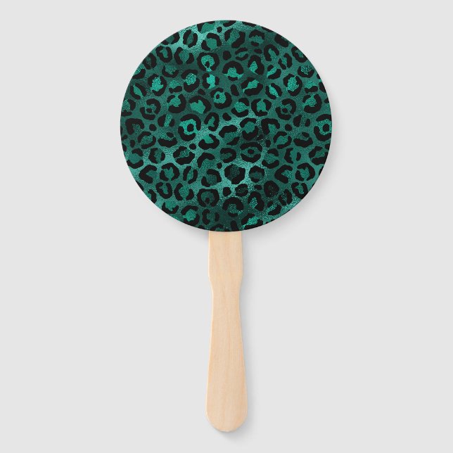 Teal and Gold Leopard Series Design 5 Hand Fan (Front)
