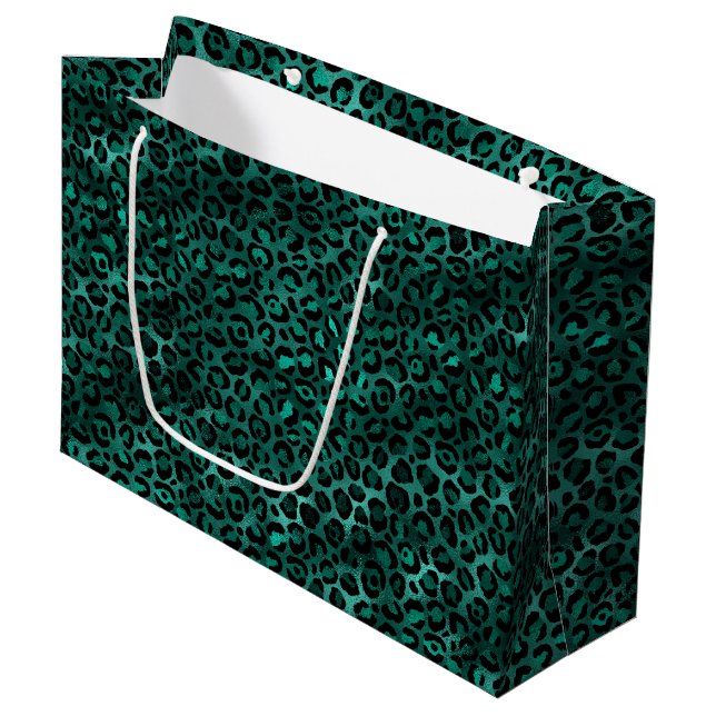 Teal and Gold Leopard Series Design 5 Large Gift Bag (Front Angled)