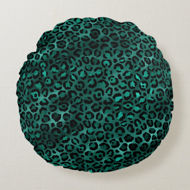 Teal and Gold Leopard Series Design 5  Round Pillow (Front)