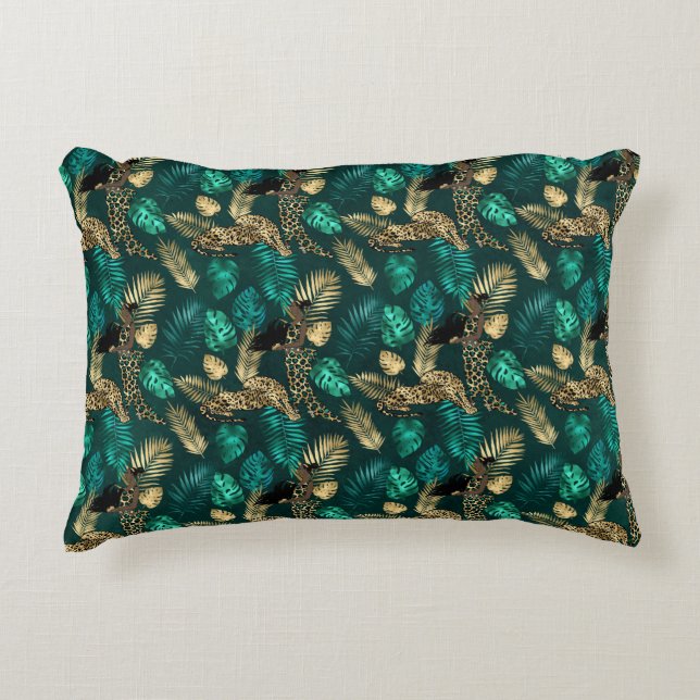 Teal and Gold Leopard Series Design 7   Accent Pillow (Front)