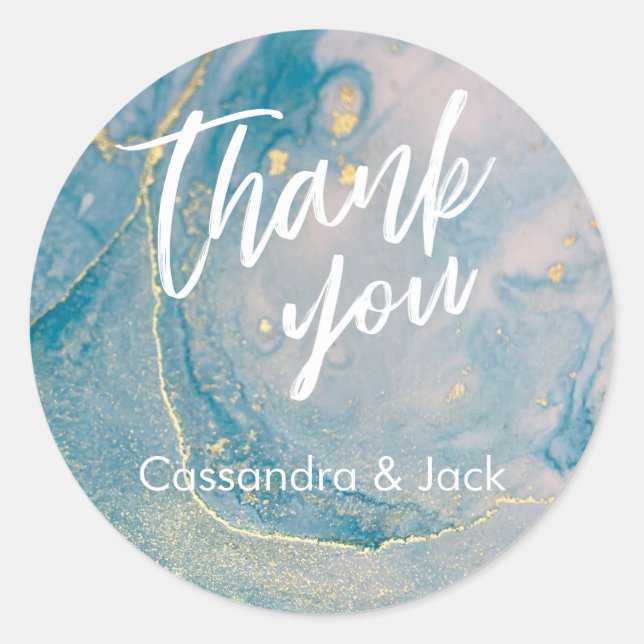 Teal and Gold Liquid Abstract Art Casual Hand Classic Round Sticker (Front)