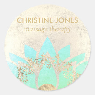 teal and gold lotus flower classic round sticker