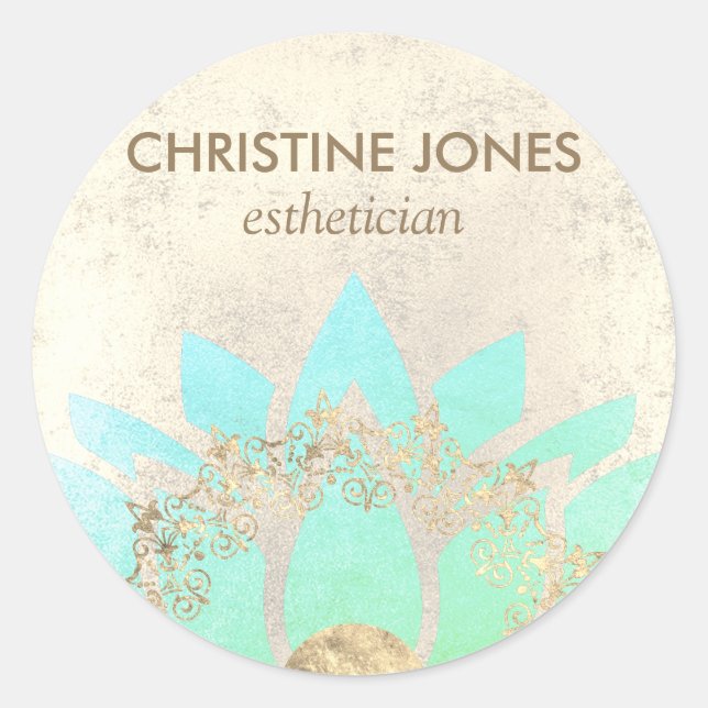 teal and gold lotus flower • classic round sticker (Front)