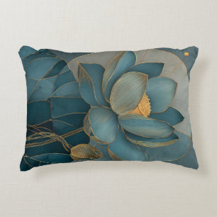 Teal and Gold Lotus Flower Geometric Line Accent Pillow