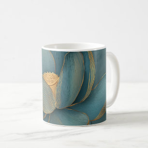 Teal and Gold Lotus Flower Geometric Line Coffee Mug