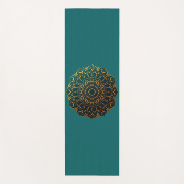 Teal and Gold Mandala Yoga Mat (Front)