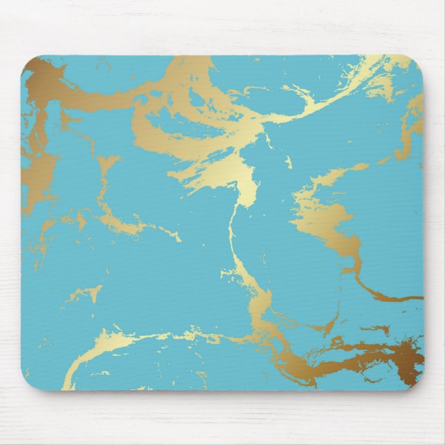 Teal and Gold Marble Acrylic Painting Abstract Bac Mouse Pad (Front)