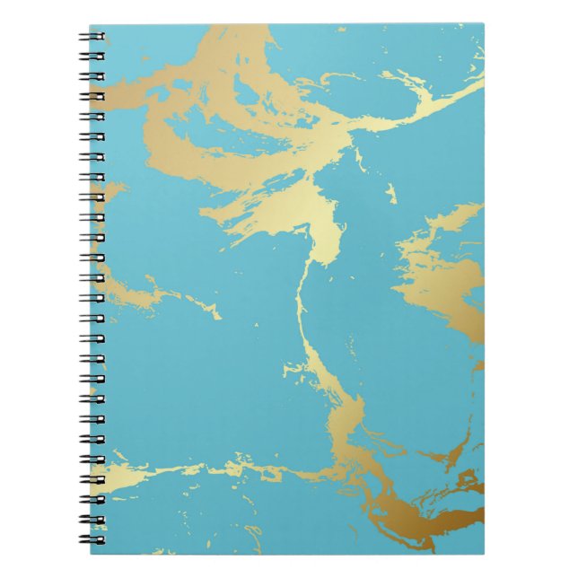 Teal and Gold Marble Acrylic Painting Abstract Bac Notebook (Front)
