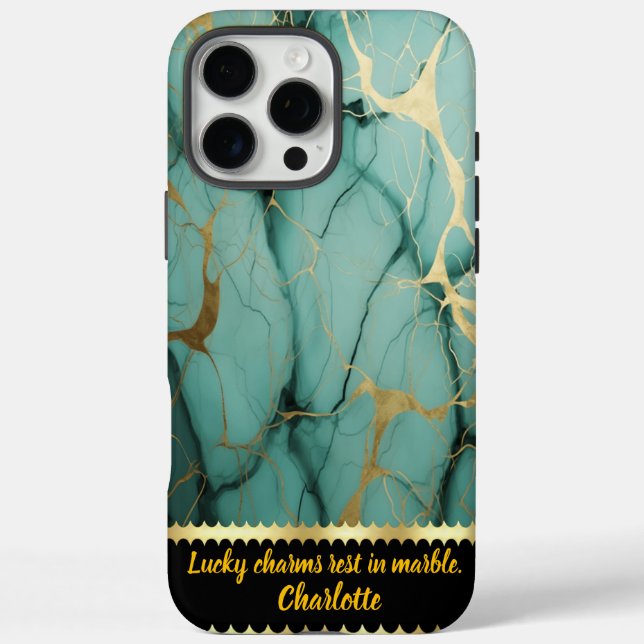 Teal and gold marble with intricate patterns Case-Mate iPhone case (Back)