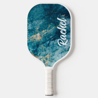 Teal and Gold Marble with Name - Personalized  Pickleball Paddle