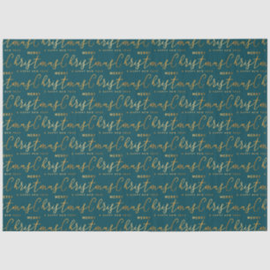 Teal and Gold Merry Christmas Word Art Tissue Paper